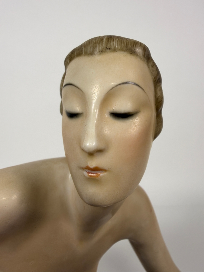 Just Added - Antique Art Deco Rosenthal Porcelain Figurine 'Bather' By Gerhard Schliepstein, Circa 1932 9'W X 9'H [Photo 4]