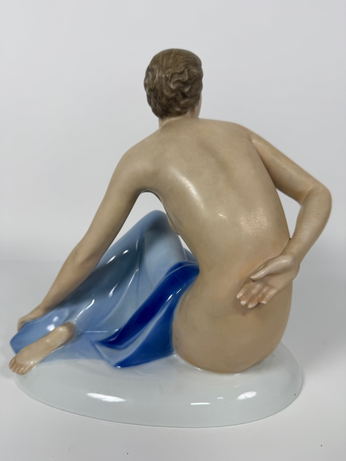 Just Added - Antique Art Deco Rosenthal Porcelain Figurine 'Bather' By Gerhard Schliepstein, Circa 1932 9'W X 9'H [Photo 6]
