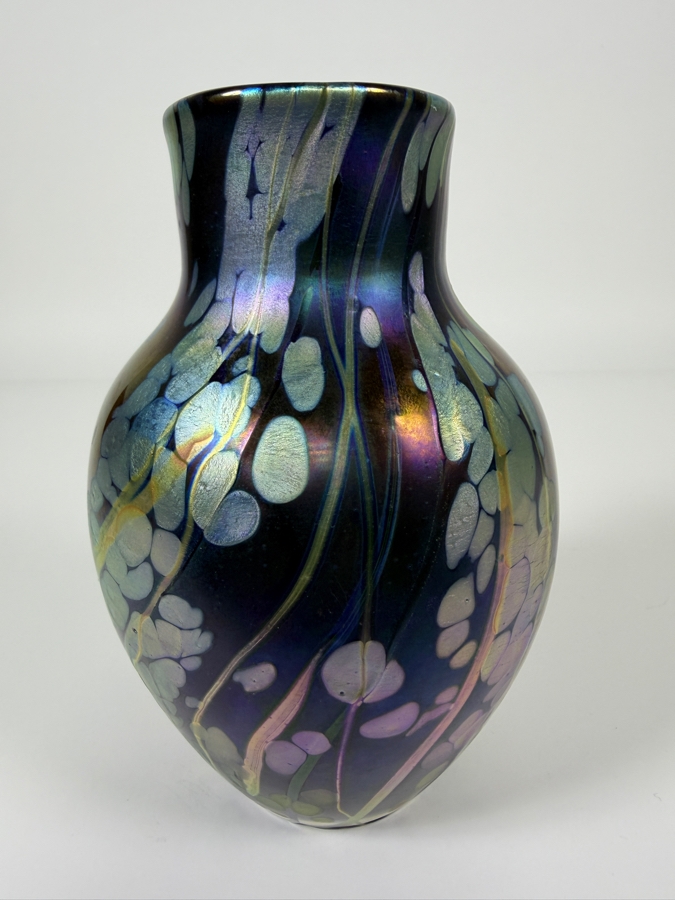 Just Added - Iridescent Metallic Swirl Art Glass Vase Signed And Dated 2011 6'H [Photo 5]