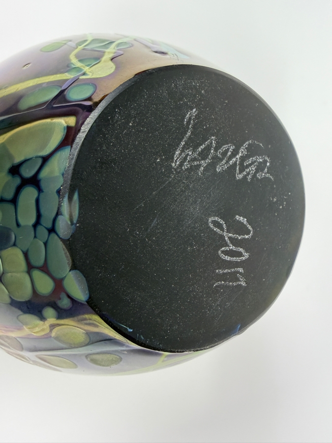 Just Added - Iridescent Metallic Swirl Art Glass Vase Signed And Dated 2011 6'H [Photo 6]