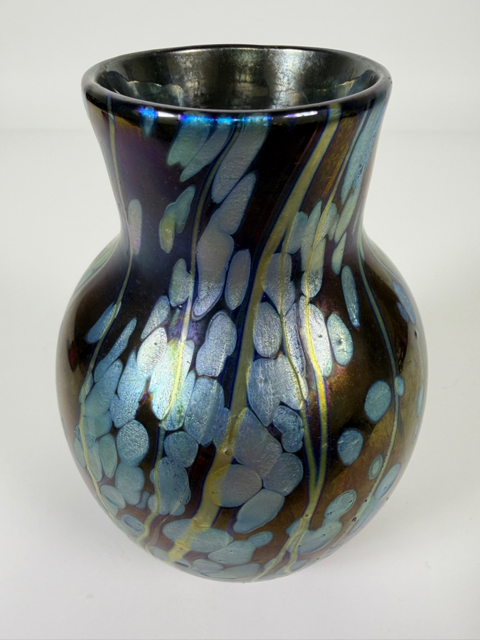 Just Added - Iridescent Metallic Swirl Art Glass Vase Signed And Dated 2011 6'H [Photo 3]