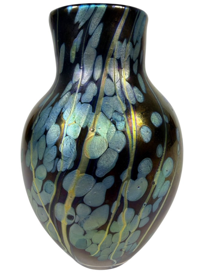Just Added - Iridescent Metallic Swirl Art Glass Vase Signed And Dated 2011 6'H