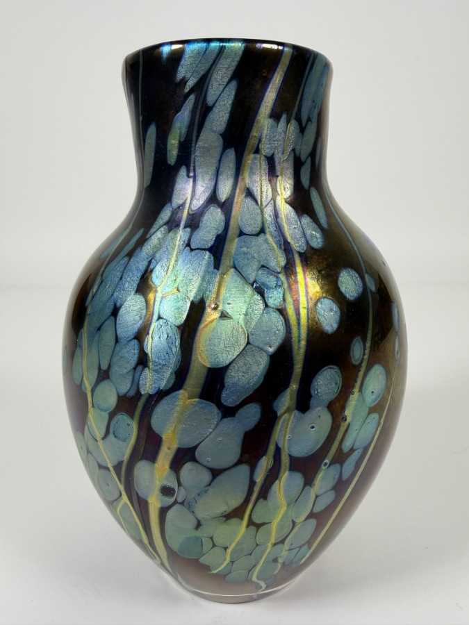 Just Added - Iridescent Metallic Swirl Art Glass Vase Signed And Dated 2011 6'H [Photo 2]