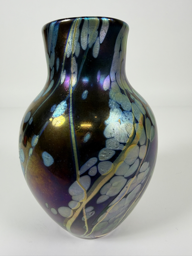 Just Added - Iridescent Metallic Swirl Art Glass Vase Signed And Dated 2011 6'H [Photo 4]
