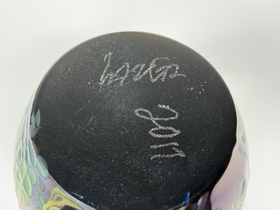 Just Added - Iridescent Metallic Swirl Art Glass Vase Signed And Dated 2011 6'H [Photo 7]