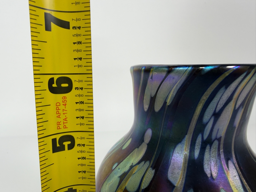 Just Added - Iridescent Metallic Swirl Art Glass Vase Signed And Dated 2011 6'H [Photo 8]