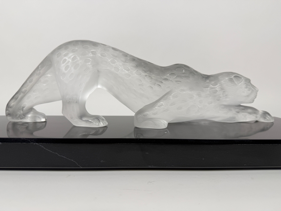 Just Added - Large Vintage French Lalique Zeila Panther Frosted Crystal Glass Sculpture 14.5'W X 4'H On Granite Base 18'L X 6'W [Photo 11]