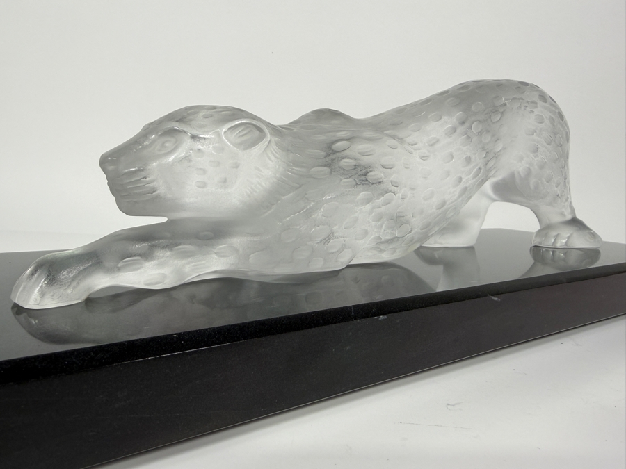 Just Added - Large Vintage French Lalique Zeila Panther Frosted Crystal Glass Sculpture 14.5'W X 4'H On Granite Base 18'L X 6'W [Photo 5]