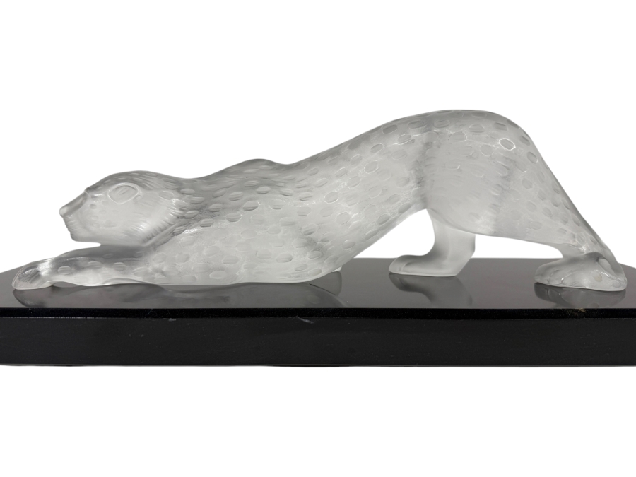 Just Added - Large Vintage French Lalique Zeila Panther Frosted Crystal Glass Sculpture 14.5'W X 4'H On Granite Base 18'L X 6'W