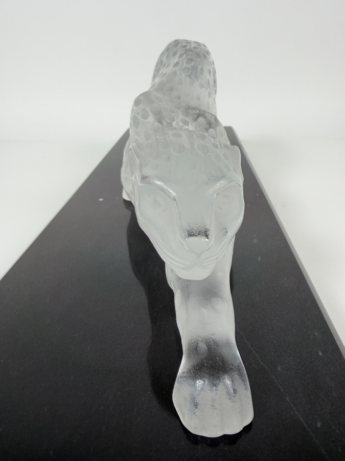 Just Added - Large Vintage French Lalique Zeila Panther Frosted Crystal Glass Sculpture 14.5'W X 4'H On Granite Base 18'L X 6'W [Photo 7]