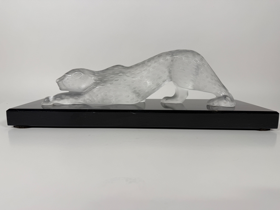 Just Added - Large Vintage French Lalique Zeila Panther Frosted Crystal Glass Sculpture 14.5'W X 4'H On Granite Base 18'L X 6'W [Photo 3]