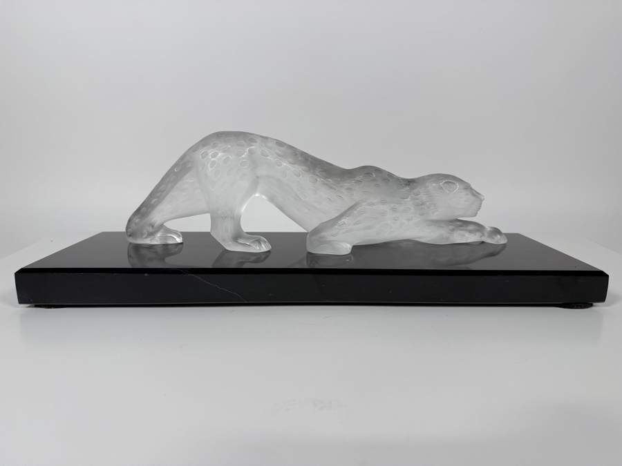 Just Added - Large Vintage French Lalique Zeila Panther Frosted Crystal Glass Sculpture 14.5'W X 4'H On Granite Base 18'L X 6'W [Photo 10]