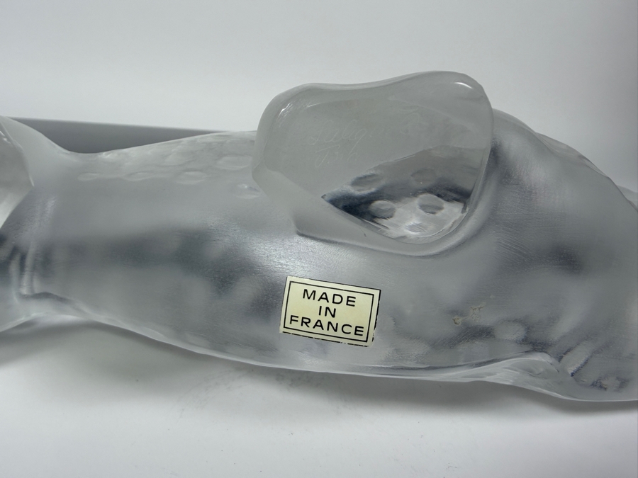 Just Added - Large Vintage French Lalique Zeila Panther Frosted Crystal Glass Sculpture 14.5'W X 4'H On Granite Base 18'L X 6'W [Photo 12]