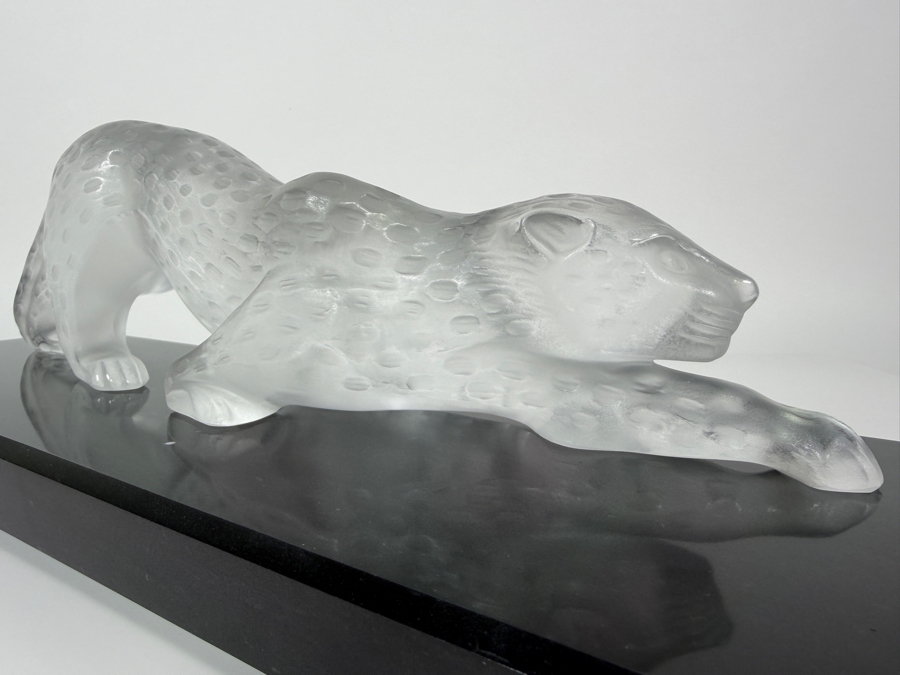 Just Added - Large Vintage French Lalique Zeila Panther Frosted Crystal Glass Sculpture 14.5'W X 4'H On Granite Base 18'L X 6'W [Photo 8]