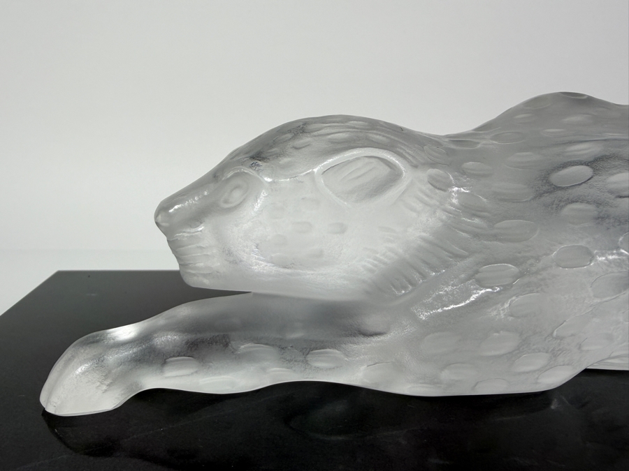 Just Added - Large Vintage French Lalique Zeila Panther Frosted Crystal Glass Sculpture 14.5'W X 4'H On Granite Base 18'L X 6'W [Photo 4]