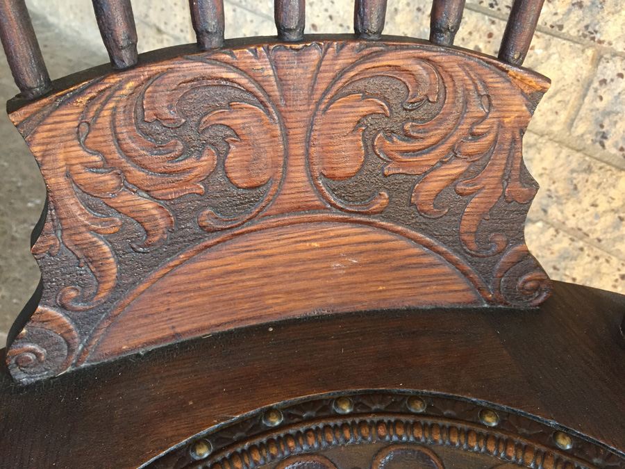 Vintage Rocking Chair With Tooled Leather Seat - CHARITY ITEM [Photo 10]