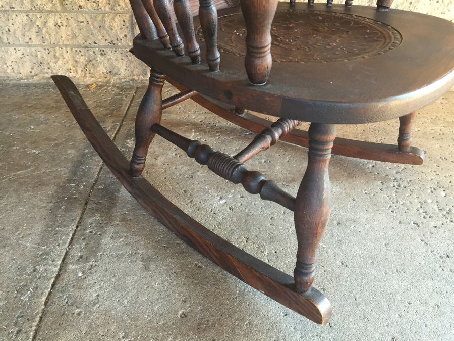 Vintage Rocking Chair With Tooled Leather Seat - CHARITY ITEM [Photo 11]