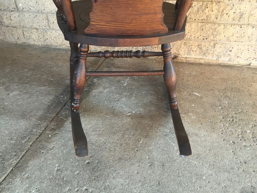 Vintage Rocking Chair With Tooled Leather Seat - CHARITY ITEM [Photo 13]
