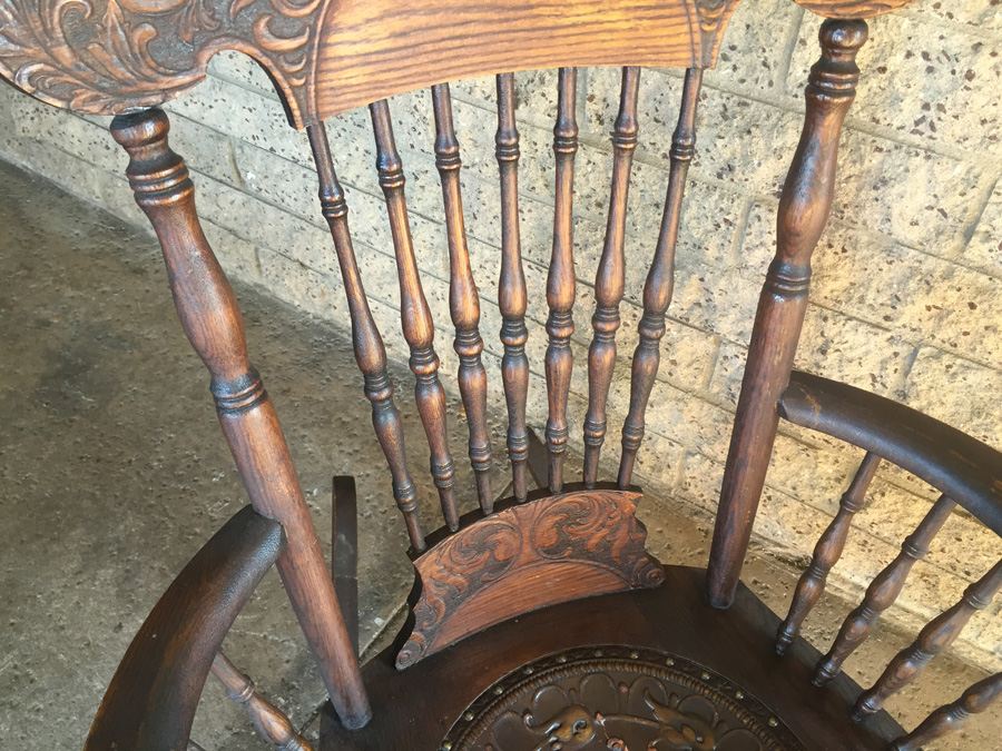 Vintage Rocking Chair With Tooled Leather Seat - CHARITY ITEM [Photo 5]