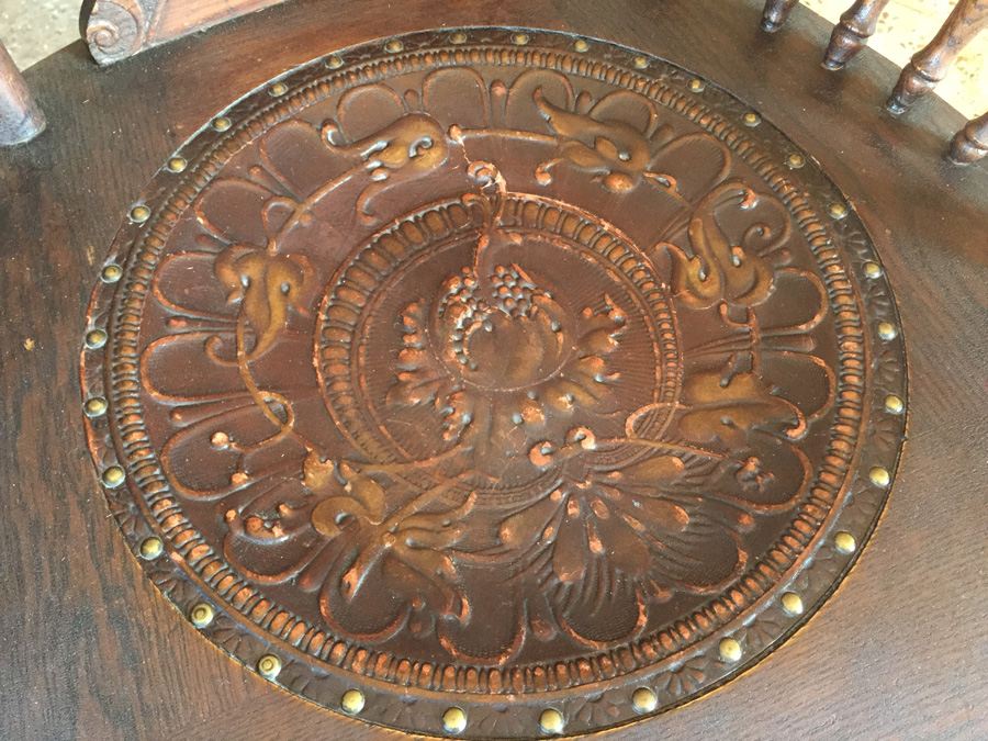 Vintage Rocking Chair With Tooled Leather Seat - CHARITY ITEM [Photo 3]