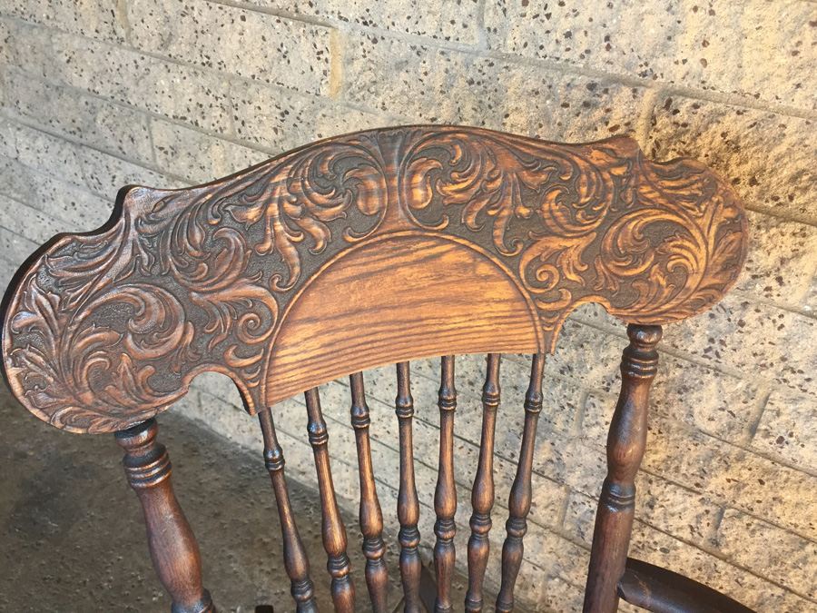 Vintage Rocking Chair With Tooled Leather Seat - CHARITY ITEM [Photo 4]