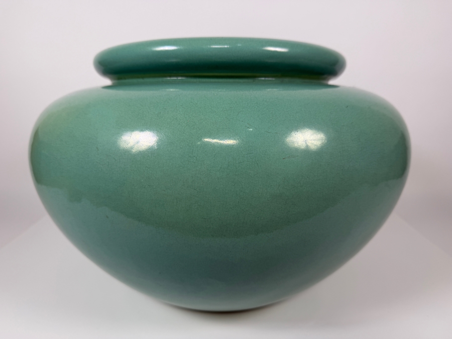 Just Added - Large Vintage American Bauer Pottery Seafoam Green Jardiniere 16'W X 11'H [Photo 2]