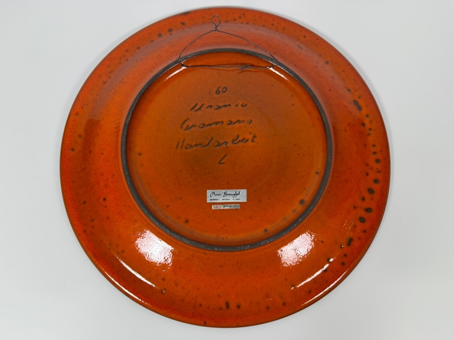 Just Added - Vintage West German Art Pottery Charger Base Featuring Hand-Painted Markings, Authentic 'Ars Munda' Label, And 'Pieter Breughel' Gallery Sticker From Amsterdam 17.5'W [Photo 5]