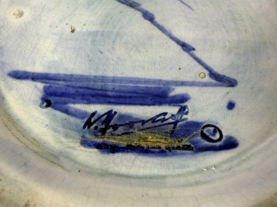 Just Added - Antique William Moorcroft 'Pomegranate' Vase Base Featuring Authentic Hand-Painted Cobalt Blue Artist Signature And 'Made In England' Stamp, Produced In Stoke-On-Trent 7.5'H [Photo 9]
