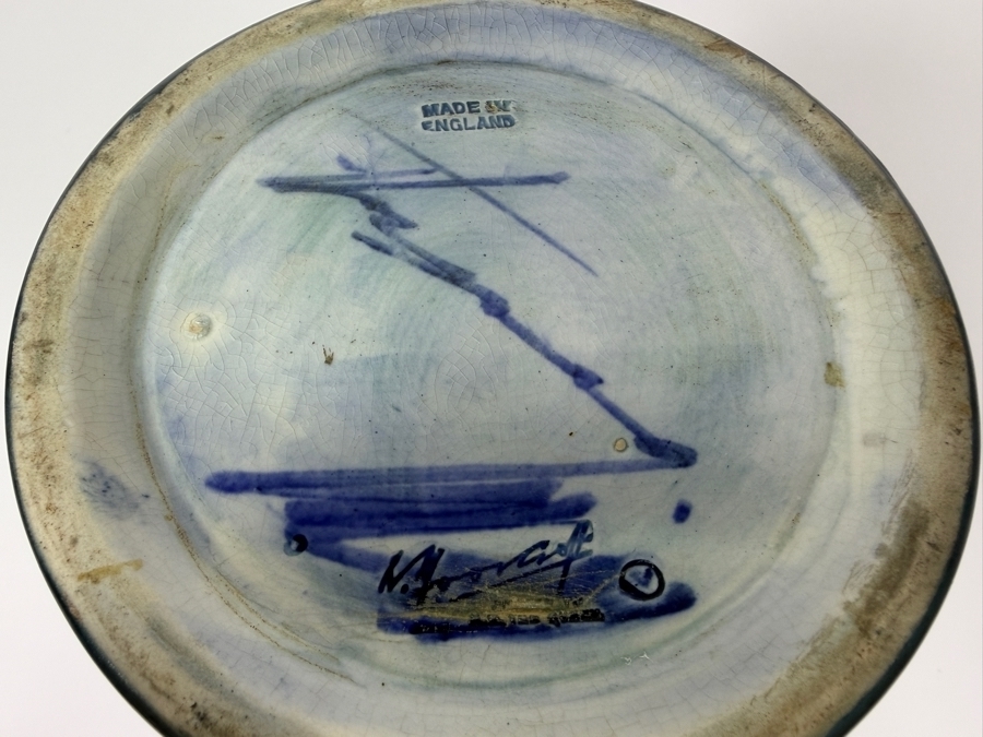 Just Added - Antique William Moorcroft 'Pomegranate' Vase Base Featuring Authentic Hand-Painted Cobalt Blue Artist Signature And 'Made In England' Stamp, Produced In Stoke-On-Trent 7.5'H [Photo 10]