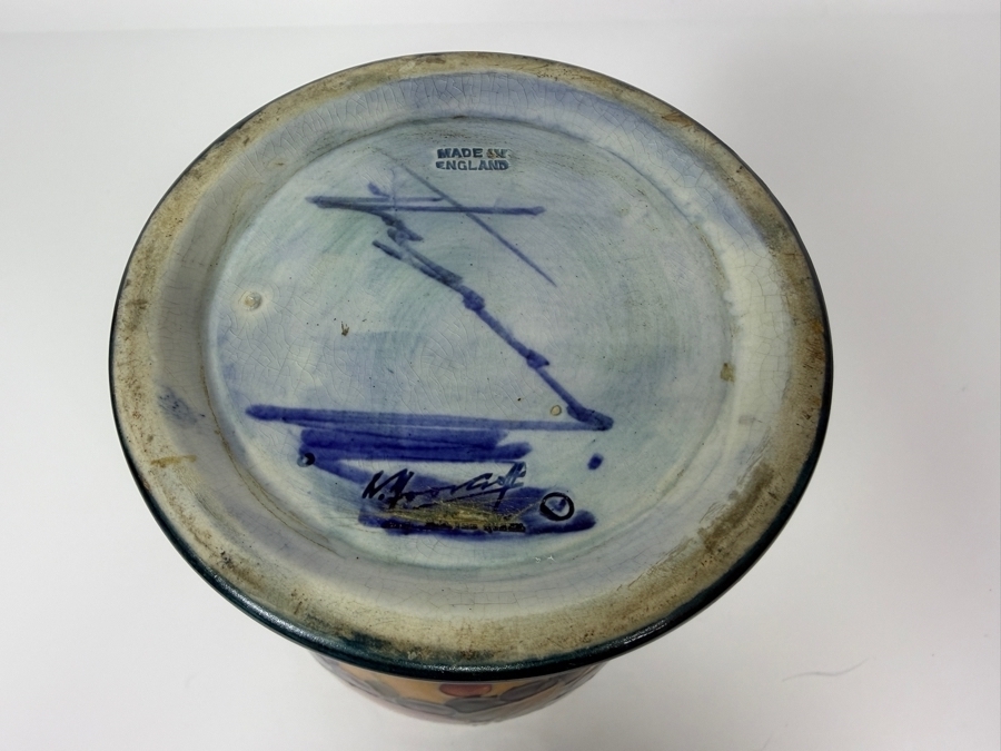 Just Added - Antique William Moorcroft 'Pomegranate' Vase Base Featuring Authentic Hand-Painted Cobalt Blue Artist Signature And 'Made In England' Stamp, Produced In Stoke-On-Trent 7.5'H [Photo 7]