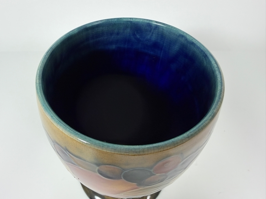 Just Added - Antique William Moorcroft 'Pomegranate' Vase Base Featuring Authentic Hand-Painted Cobalt Blue Artist Signature And 'Made In England' Stamp, Produced In Stoke-On-Trent 7.5'H [Photo 6]