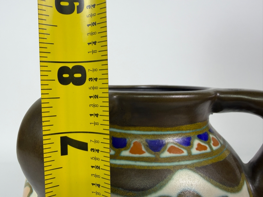 Just Added - Antique Gouda Pottery 'Asa' Vase Base Featuring Authentic Hand-Painted Blue Marks Including The Pattern Name, Lazarus Gate 'Gouda' Logo, And 'Made In Holland' Inscription 7.5'H [Photo 7]