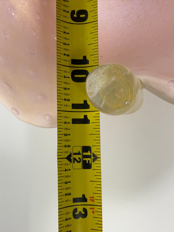 Just Added - Vintage Murano Art Glass Pink Opalescent Bullicante Leaf-Shaped Bowl Featuring Controlled Bubbles, Gold Aventurine Flecks, And Hand-Applied Clear Stem Detail 11'W X 9'D X 4'H [Photo 10]