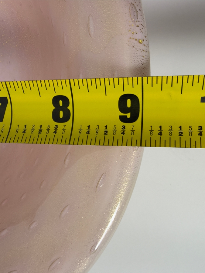 Just Added - Vintage Murano Art Glass Pink Opalescent Bullicante Leaf-Shaped Bowl Featuring Controlled Bubbles, Gold Aventurine Flecks, And Hand-Applied Clear Stem Detail 11'W X 9'D X 4'H [Photo 11]