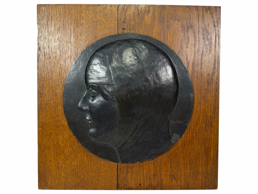 Just Added - Antique Bronze Relief Profile Plaque Hand-Signed By J. Vaillant And Dated 1913 Featuring The Authentic 'Cire C. Valsuani Perdue' Foundry Seal 10'W Frame: 13.5'W X 14'H