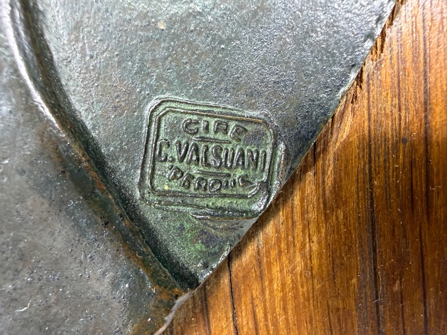 Just Added - Antique Bronze Relief Profile Plaque Hand-Signed By J. Vaillant And Dated 1913 Featuring The Authentic 'Cire C. Valsuani Perdue' Foundry Seal 10'W Frame: 13.5'W X 14'H [Photo 6]