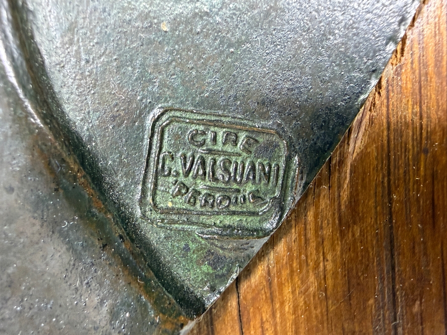 Just Added - Antique Bronze Relief Profile Plaque Hand-Signed By J. Vaillant And Dated 1913 Featuring The Authentic 'Cire C. Valsuani Perdue' Foundry Seal 10'W Frame: 13.5'W X 14'H [Photo 7]
