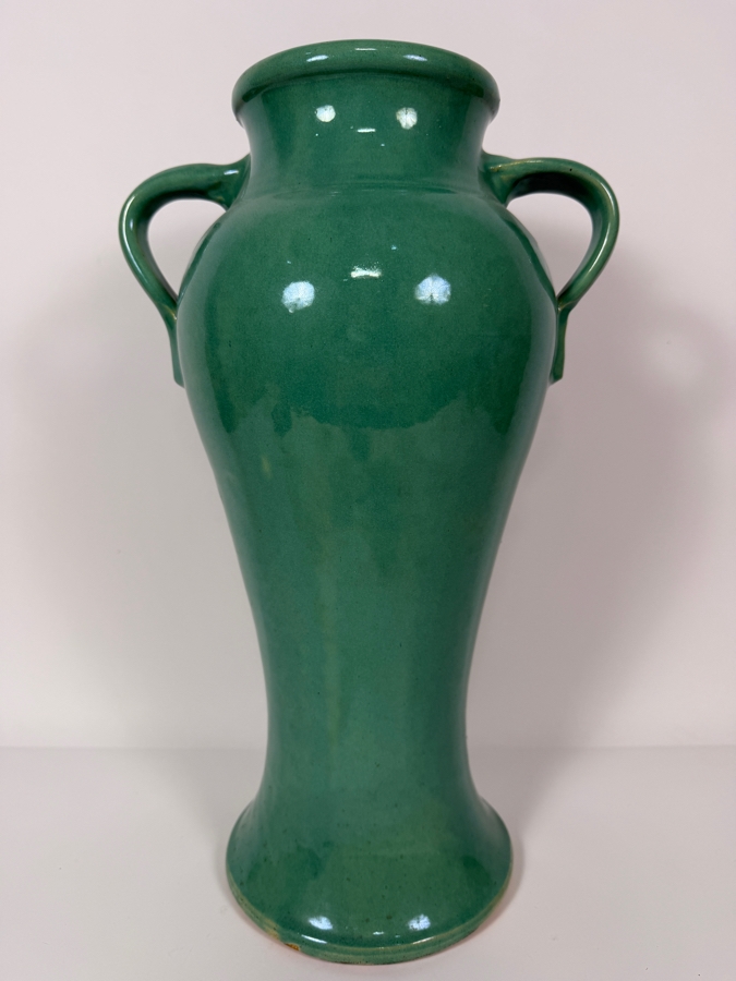 Just Added - Antique Bauer 'Rebekah' Two-Handled Stretched Baluster Vase In Matte Green Glaze, Designed By Matt Carlton, Produced In Los Angeles 16'H [Photo 6]