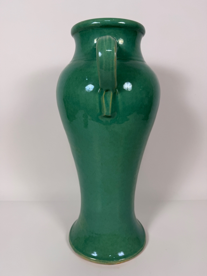 Just Added - Antique Bauer 'Rebekah' Two-Handled Stretched Baluster Vase In Matte Green Glaze, Designed By Matt Carlton, Produced In Los Angeles 16'H [Photo 4]