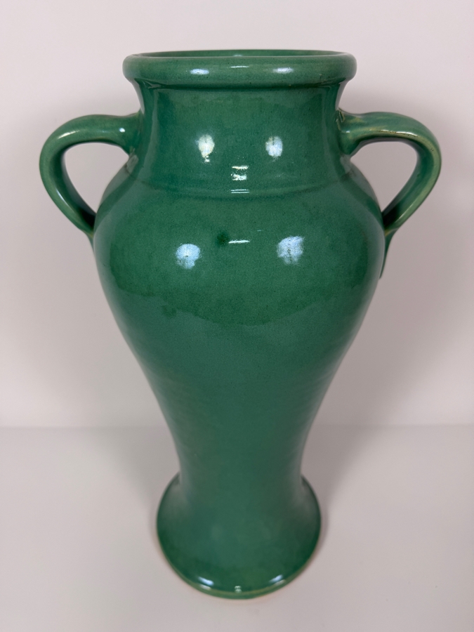 Just Added - Antique Bauer 'Rebekah' Two-Handled Stretched Baluster Vase In Matte Green Glaze, Designed By Matt Carlton, Produced In Los Angeles 16'H [Photo 3]