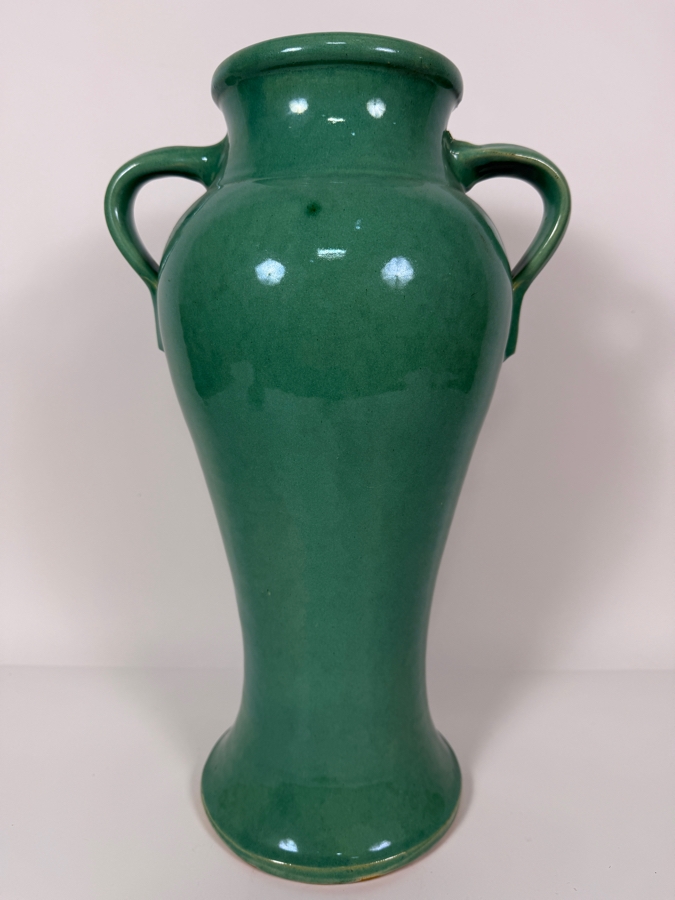 Just Added - Antique Bauer 'Rebekah' Two-Handled Stretched Baluster Vase In Matte Green Glaze, Designed By Matt Carlton, Produced In Los Angeles 16'H [Photo 2]