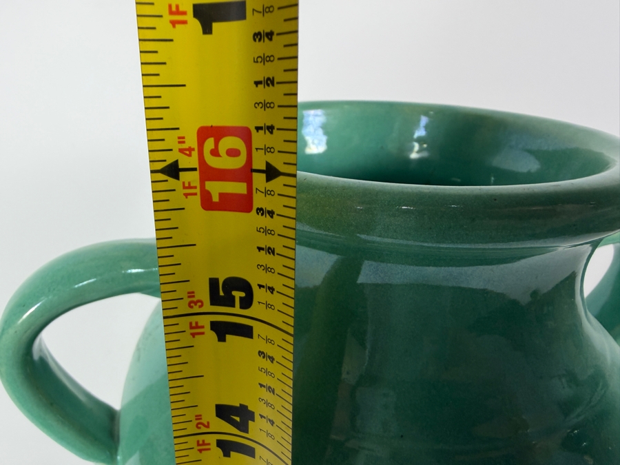 Just Added - Antique Bauer 'Rebekah' Two-Handled Stretched Baluster Vase In Matte Green Glaze, Designed By Matt Carlton, Produced In Los Angeles 16'H [Photo 8]