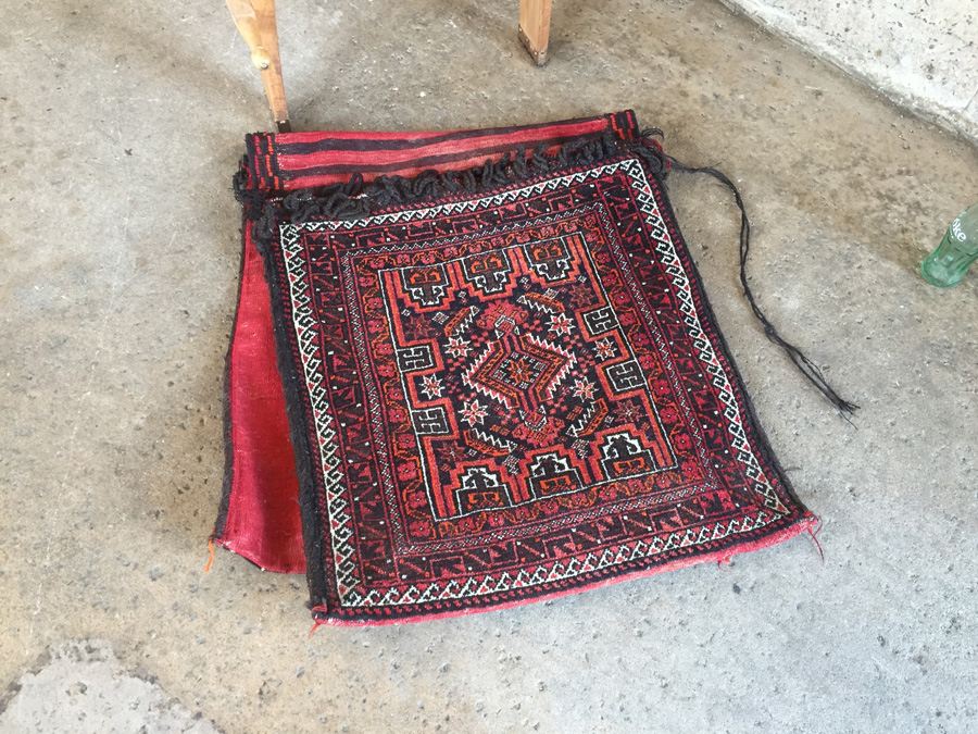 Vintage Baluch Saddle Bag Afghan Carpet With Custom Wooden Display Piece [Photo 11]