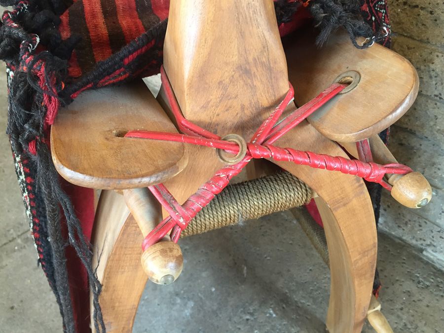 Vintage Baluch Saddle Bag Afghan Carpet With Custom Wooden Display Piece [Photo 10]