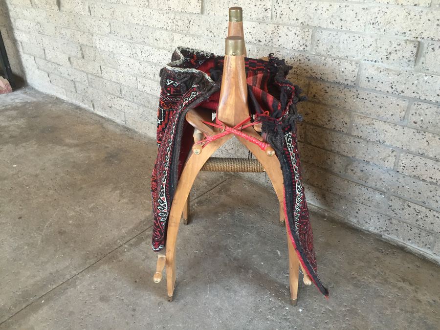 Vintage Baluch Saddle Bag Afghan Carpet With Custom Wooden Display Piece [Photo 5]