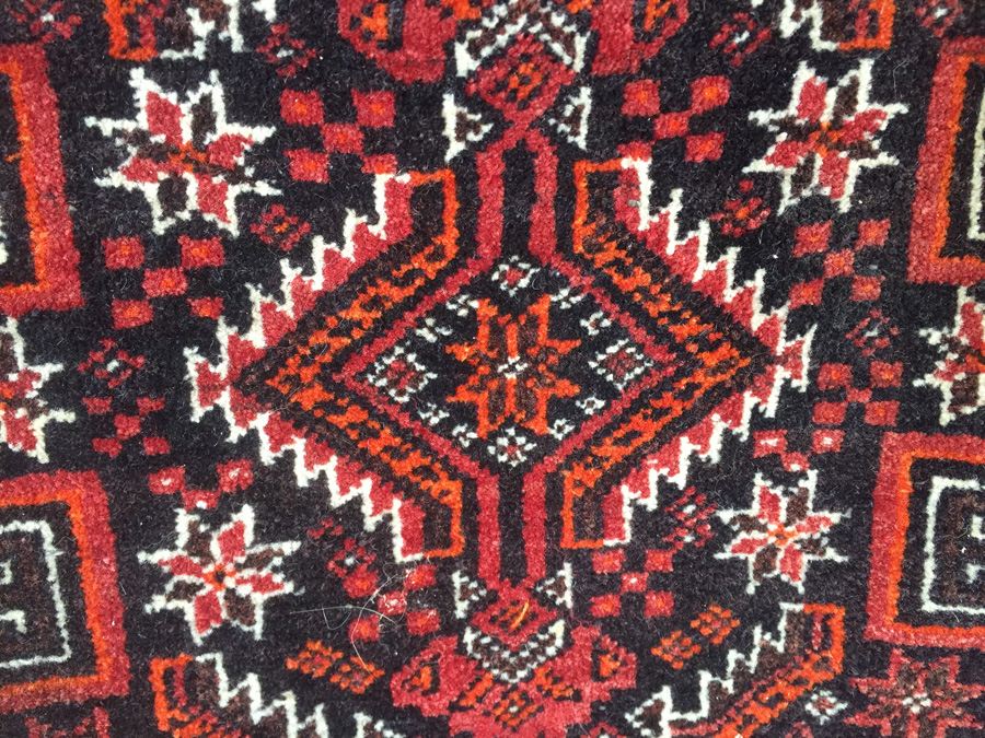 Vintage Baluch Saddle Bag Afghan Carpet With Custom Wooden Display Piece [Photo 8]