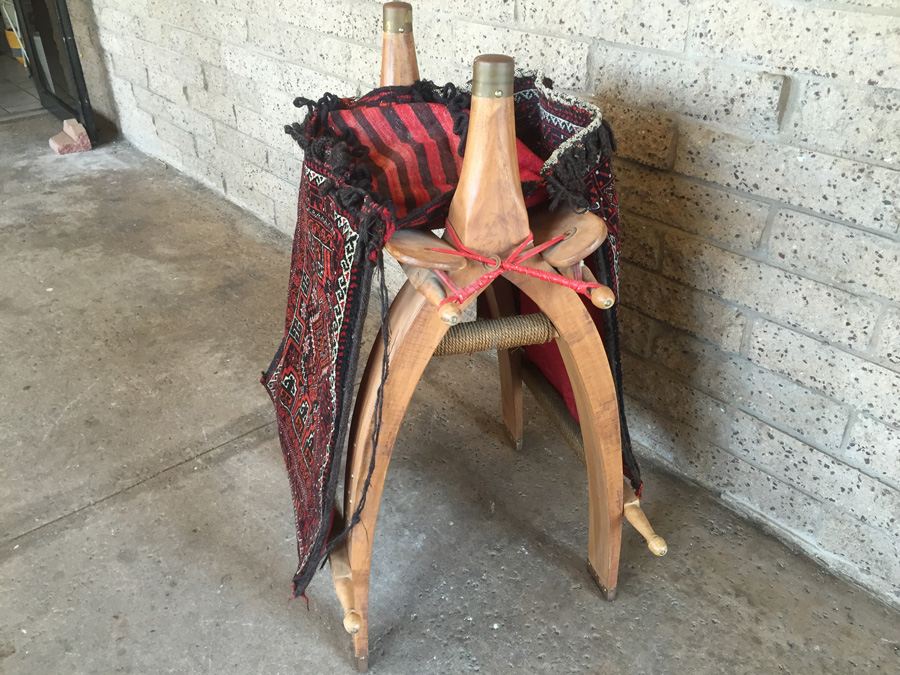Vintage Baluch Saddle Bag Afghan Carpet With Custom Wooden Display Piece [Photo 9]