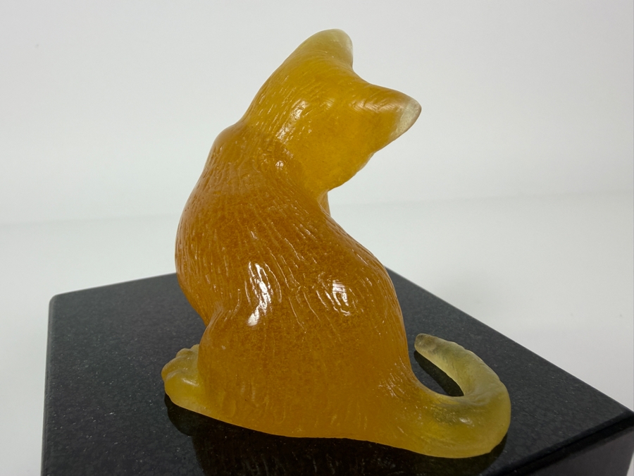Just Added - Daum France Amber Pâte De Verre Crystal Figurine Featuring A Frosted Translucent Finish And An Authentic Hand-Etched Signature (2.5'H) With Granite Base (2.5'W X 3.5'H) [Photo 7]