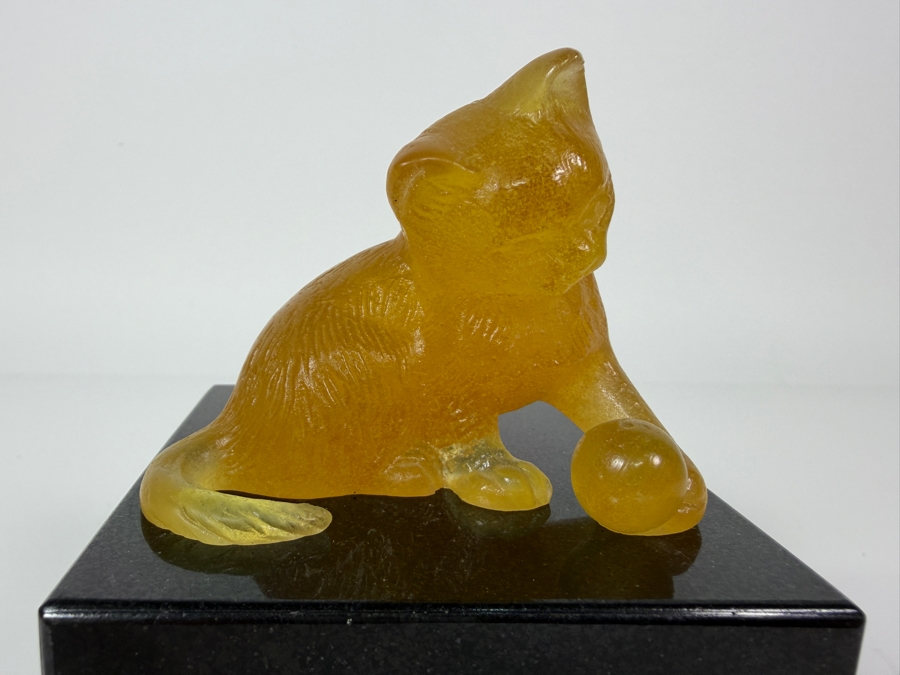 Just Added - Daum France Amber Pâte De Verre Crystal Figurine Featuring A Frosted Translucent Finish And An Authentic Hand-Etched Signature (2.5'H) With Granite Base (2.5'W X 3.5'H) [Photo 3]