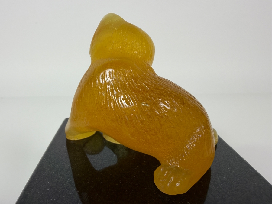 Just Added - Daum France Amber Pâte De Verre Crystal Figurine Featuring A Frosted Translucent Finish And An Authentic Hand-Etched Signature (2.5'H) With Granite Base (2.5'W X 3.5'H) [Photo 6]